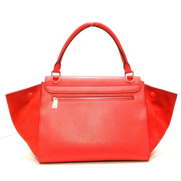 Auth CELINE Trapeze Small Red Leather Suede Womens Handbag - Picture 5 of 15
